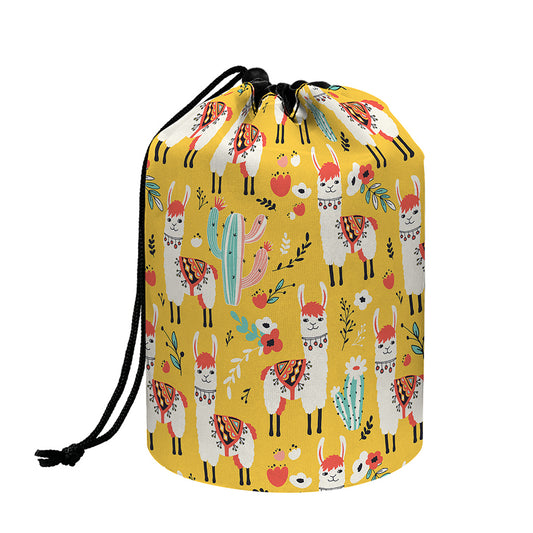 Yellow Llama Pattern Print Drawstring Makeup Bag