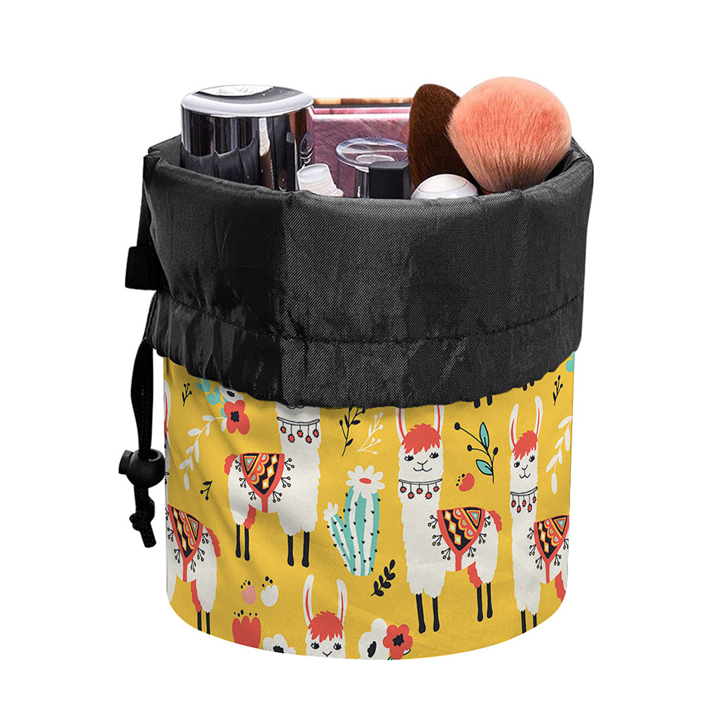 Yellow Llama Pattern Print Drawstring Makeup Bag