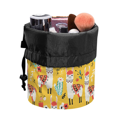 Yellow Llama Pattern Print Drawstring Makeup Bag
