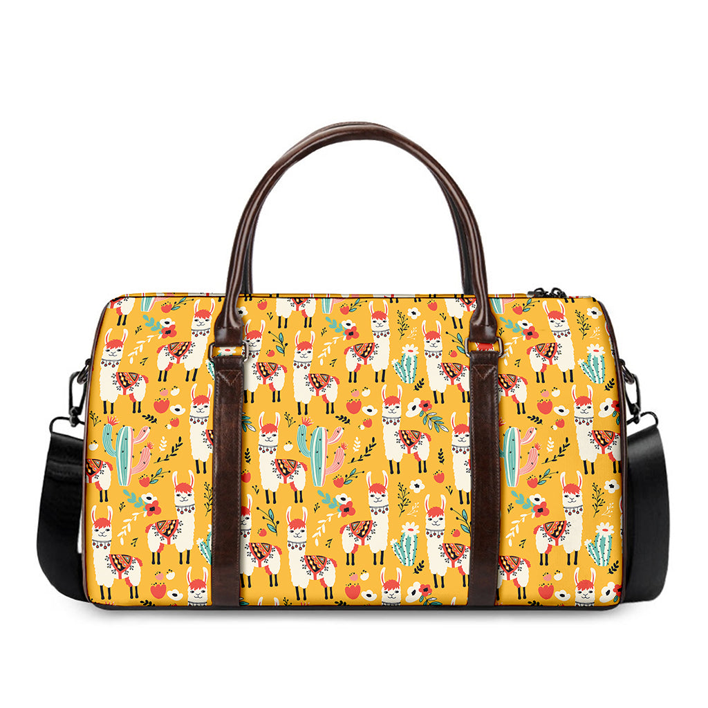 Yellow Llama Pattern Print Duffle Bag