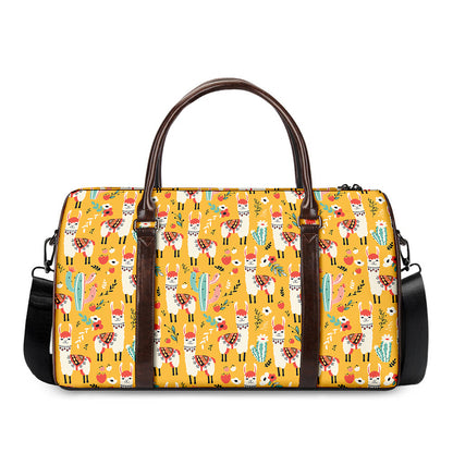 Yellow Llama Pattern Print Duffle Bag