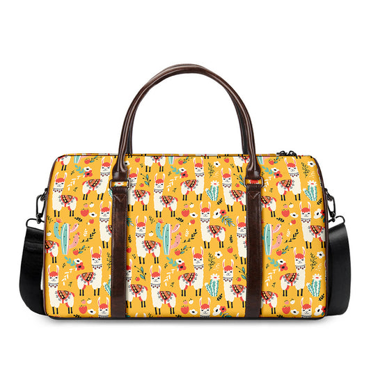 Yellow Llama Pattern Print Duffle Bag