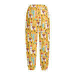 Yellow Llama Pattern Print Fleece Lined Knit Pants