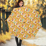 Yellow Llama Pattern Print Foldable Umbrella