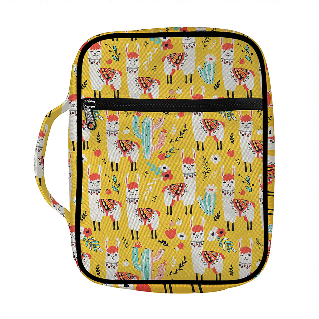 Yellow Llama Pattern Print Front Pocket Bible Bag