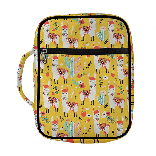 Yellow Llama Pattern Print Front Pocket Bible Bag