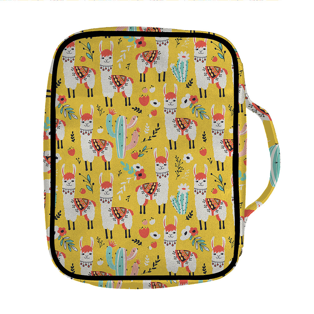 Yellow Llama Pattern Print Front Pocket Bible Bag