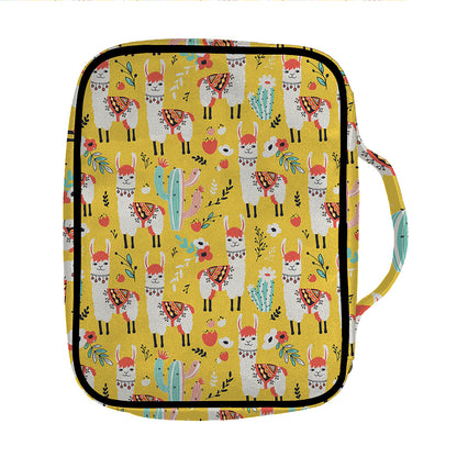 Yellow Llama Pattern Print Front Pocket Bible Bag