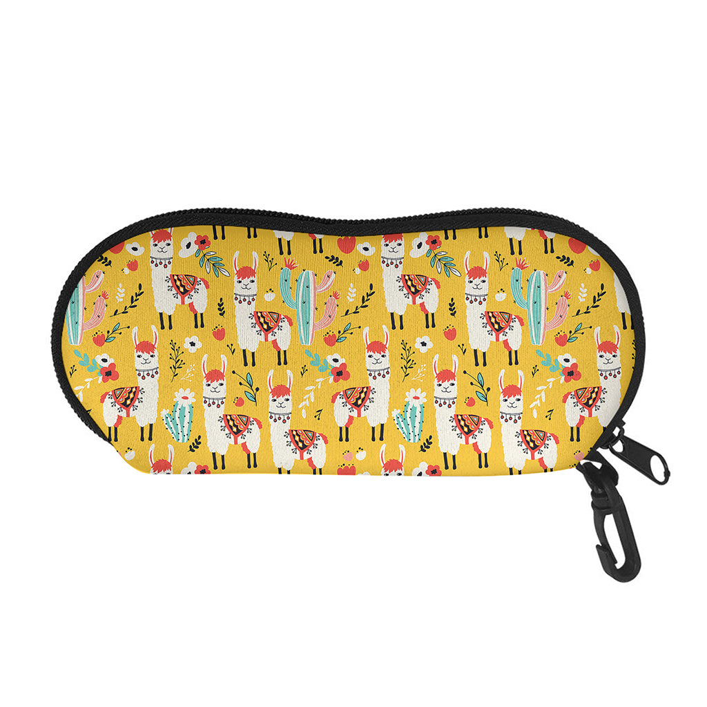 Yellow Llama Pattern Print Glasses Case