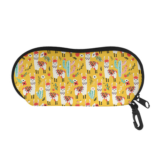 Yellow Llama Pattern Print Glasses Case