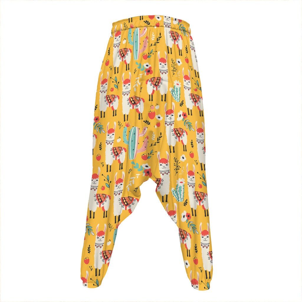 Yellow Llama Pattern Print Hammer Pants
