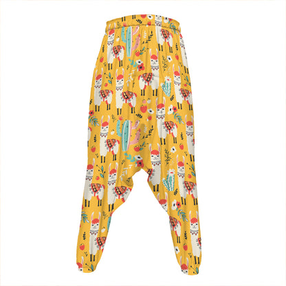 Yellow Llama Pattern Print Hammer Pants
