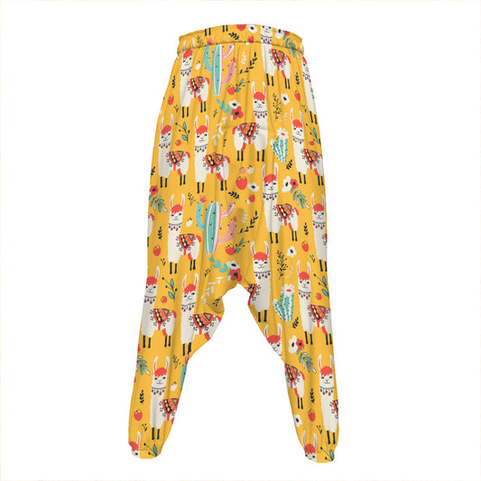 Yellow Llama Pattern Print Hammer Pants