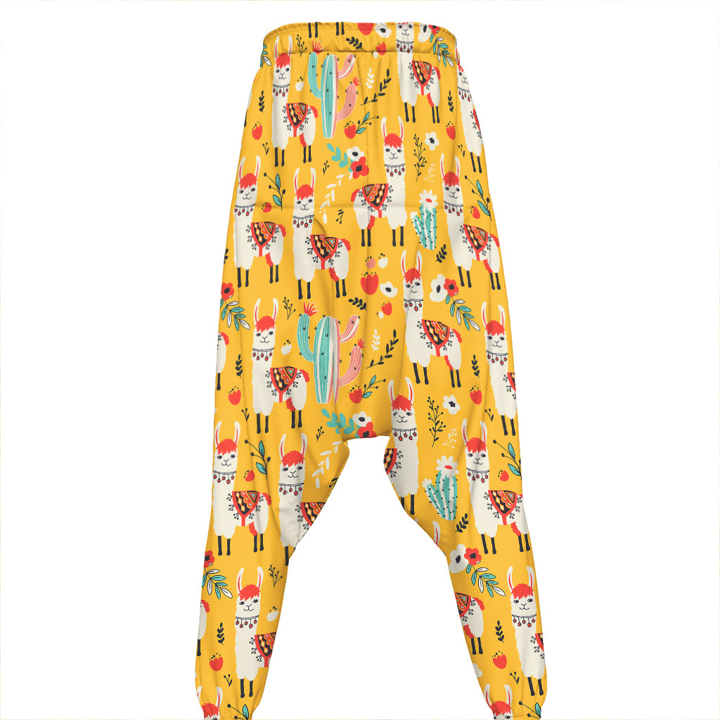 Yellow Llama Pattern Print Hammer Pants