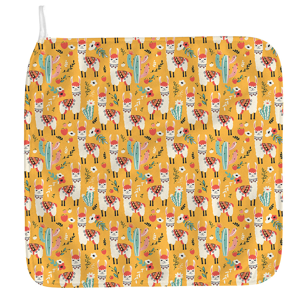 Yellow Llama Pattern Print Hand Towel