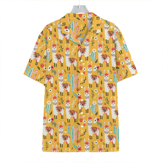 Yellow Llama Pattern Print Hawaiian Shirt