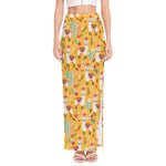 Yellow Llama Pattern Print High Slit Maxi Skirt