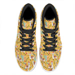 Yellow Llama Pattern Print High Top Leather Sneakers