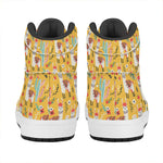 Yellow Llama Pattern Print High Top Leather Sneakers