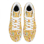 Yellow Llama Pattern Print High Top Leather Sneakers