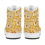 Yellow Llama Pattern Print High Top Leather Sneakers