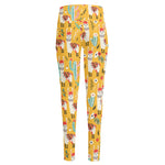 Yellow Llama Pattern Print High-Waisted Pocket Leggings