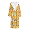 Yellow Llama Pattern Print Hooded Bathrobe