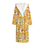 Yellow Llama Pattern Print Hooded Bathrobe