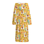 Yellow Llama Pattern Print Hooded Bathrobe