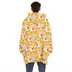 Yellow Llama Pattern Print Hoodie Blanket