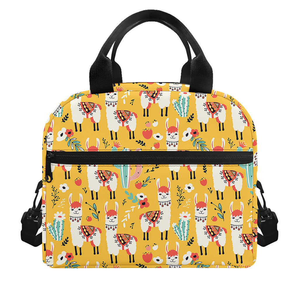 Yellow Llama Pattern Print Insulated Lunch Bag