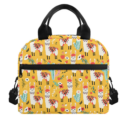 Yellow Llama Pattern Print Insulated Lunch Bag