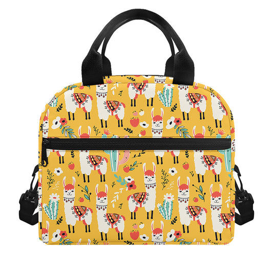 Yellow Llama Pattern Print Insulated Lunch Bag