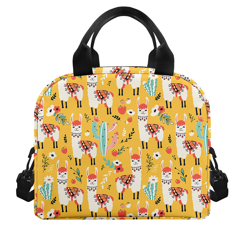 Yellow Llama Pattern Print Insulated Lunch Bag