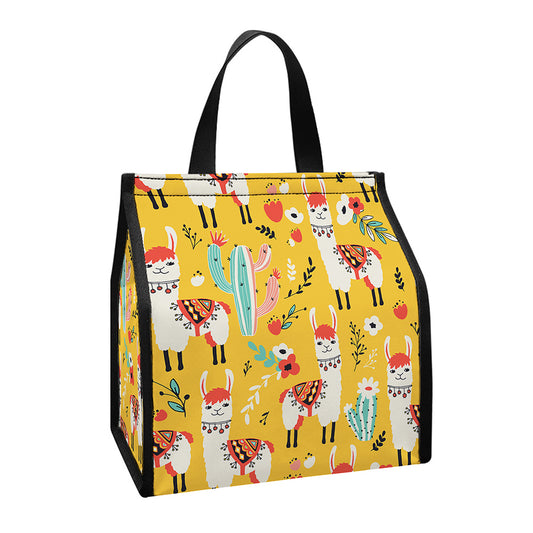 Yellow Llama Pattern Print Insulated Lunch Tote