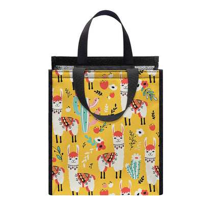 Yellow Llama Pattern Print Insulated Lunch Tote