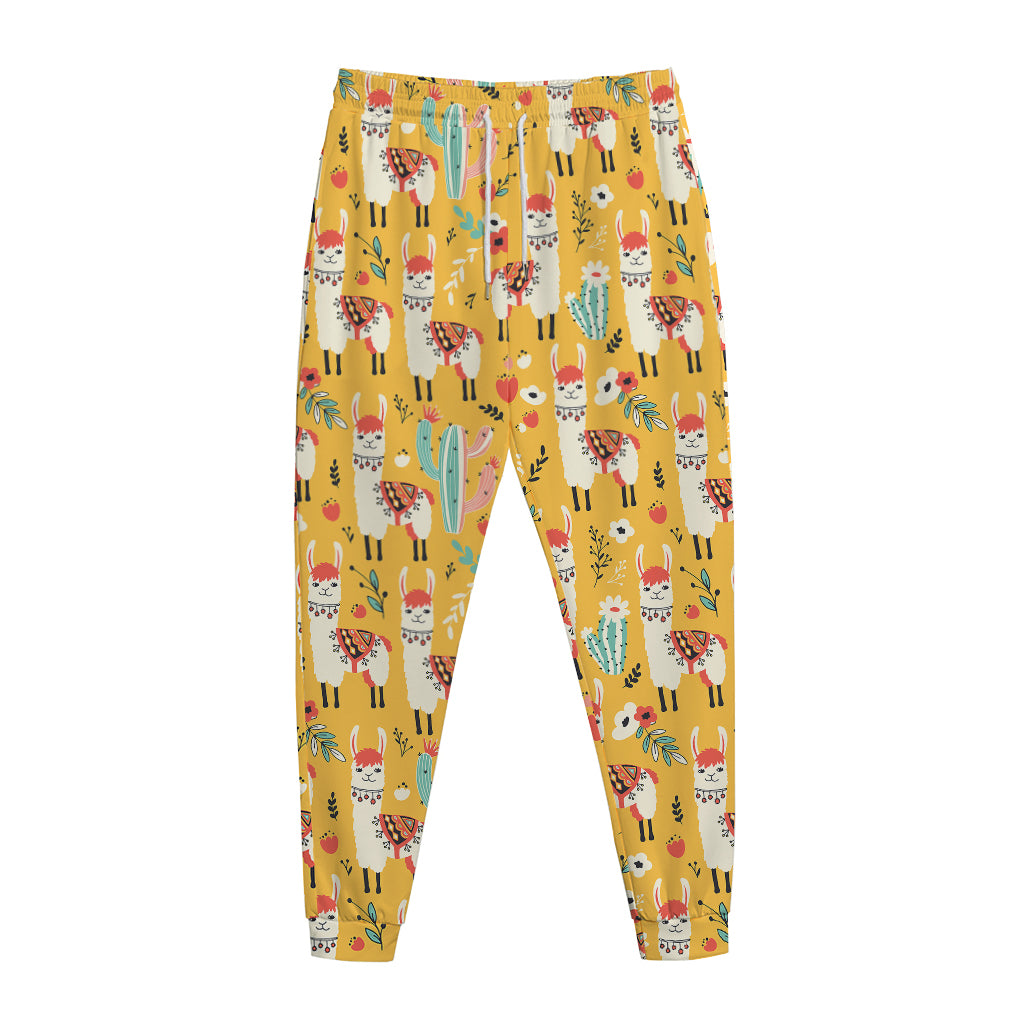 Yellow Llama Pattern Print Jogger Pants