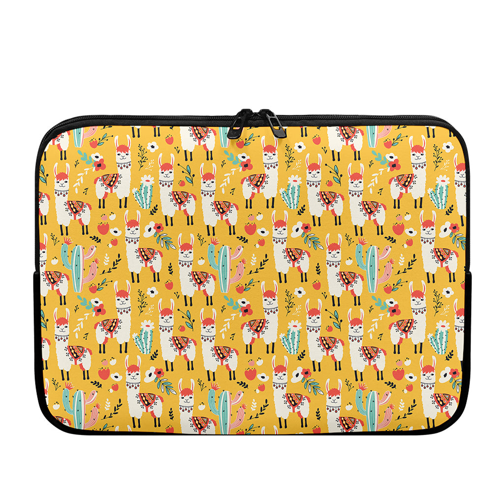 Yellow Llama Pattern Print Laptop Sleeve