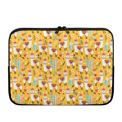 Yellow Llama Pattern Print Laptop Sleeve