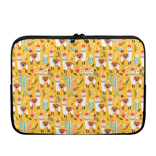 Yellow Llama Pattern Print Laptop Sleeve