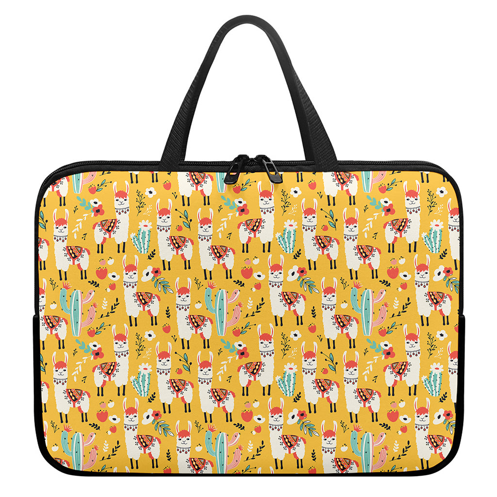 Yellow Llama Pattern Print Laptop Sleeve With Handle