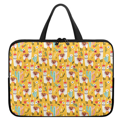 Yellow Llama Pattern Print Laptop Sleeve With Handle
