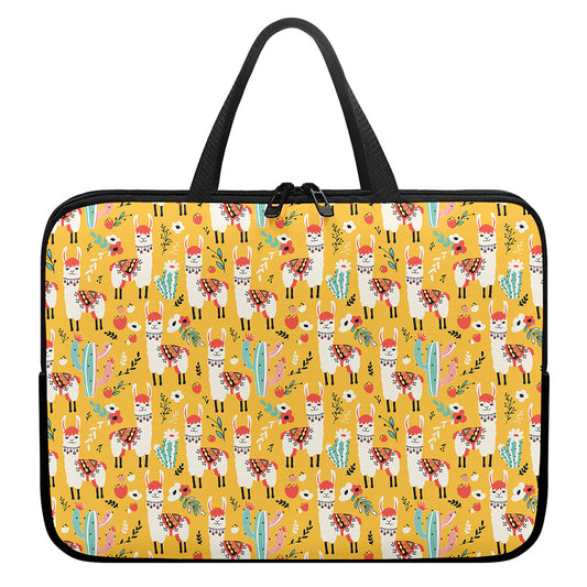 Yellow Llama Pattern Print Laptop Sleeve With Handle