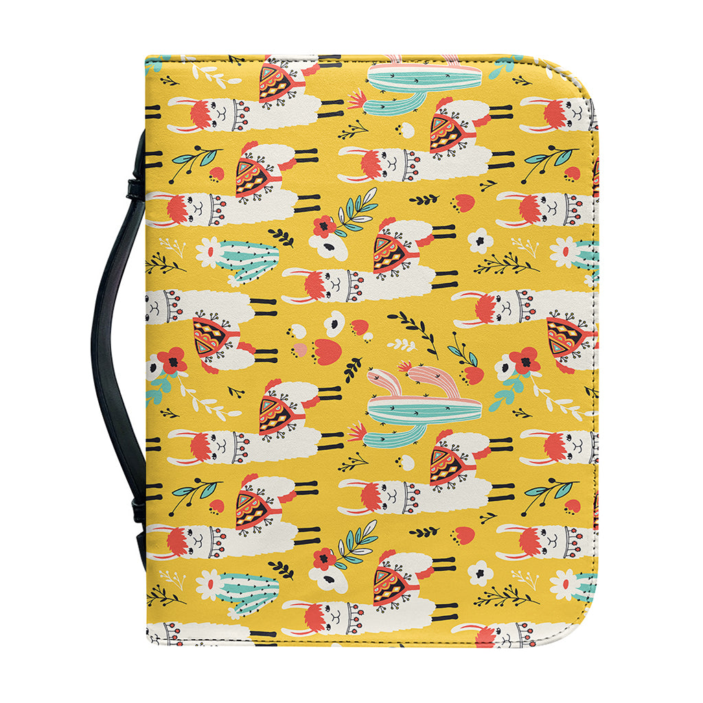 Yellow Llama Pattern Print Leather Bible Cover
