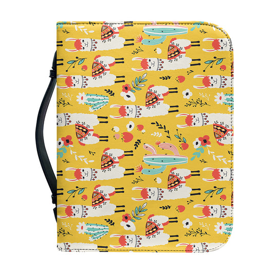 Yellow Llama Pattern Print Leather Bible Cover