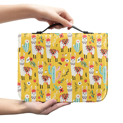 Yellow Llama Pattern Print Leather Bible Cover