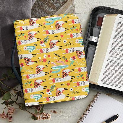 Yellow Llama Pattern Print Leather Bible Cover