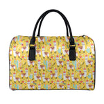 Yellow Llama Pattern Print Leather Duffle Bag