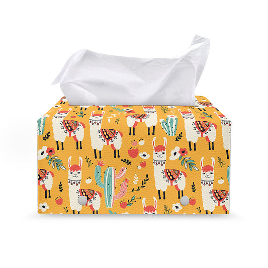 Yellow Llama Pattern Print Leather Tissue Box Cover