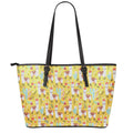 Yellow Llama Pattern Print Leather Tote Bag With Zipper